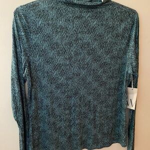 Worthington Jade Green Scribble Long Sleeve Blouse Mock Neck Women’s XXL
